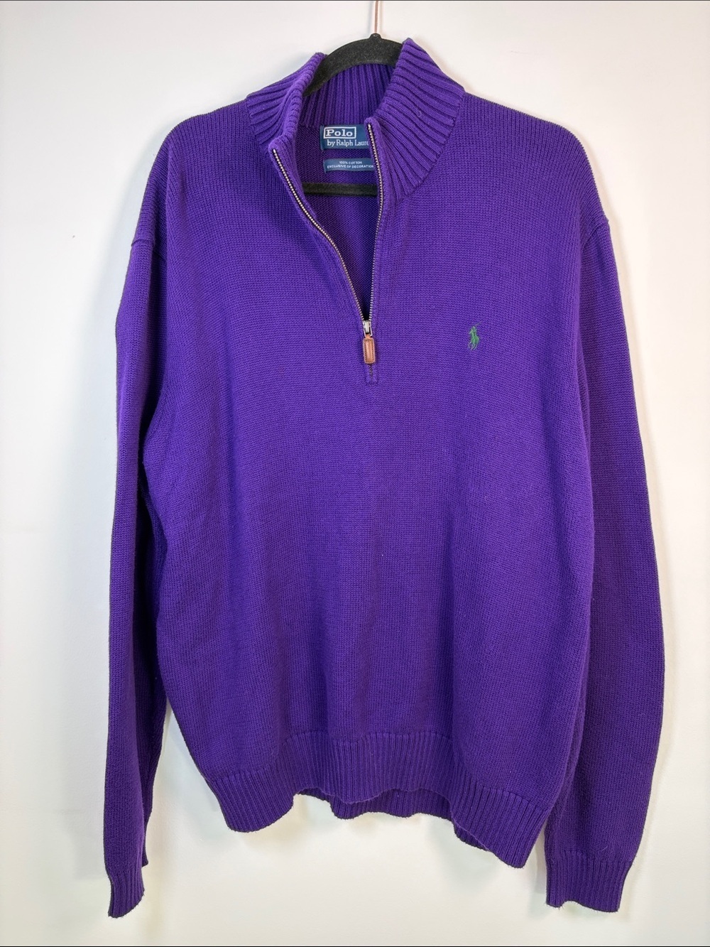Polo Ralph Lauren Men's Purple 1/4 Zip-Neck Sweater 100% Cotton - XXL